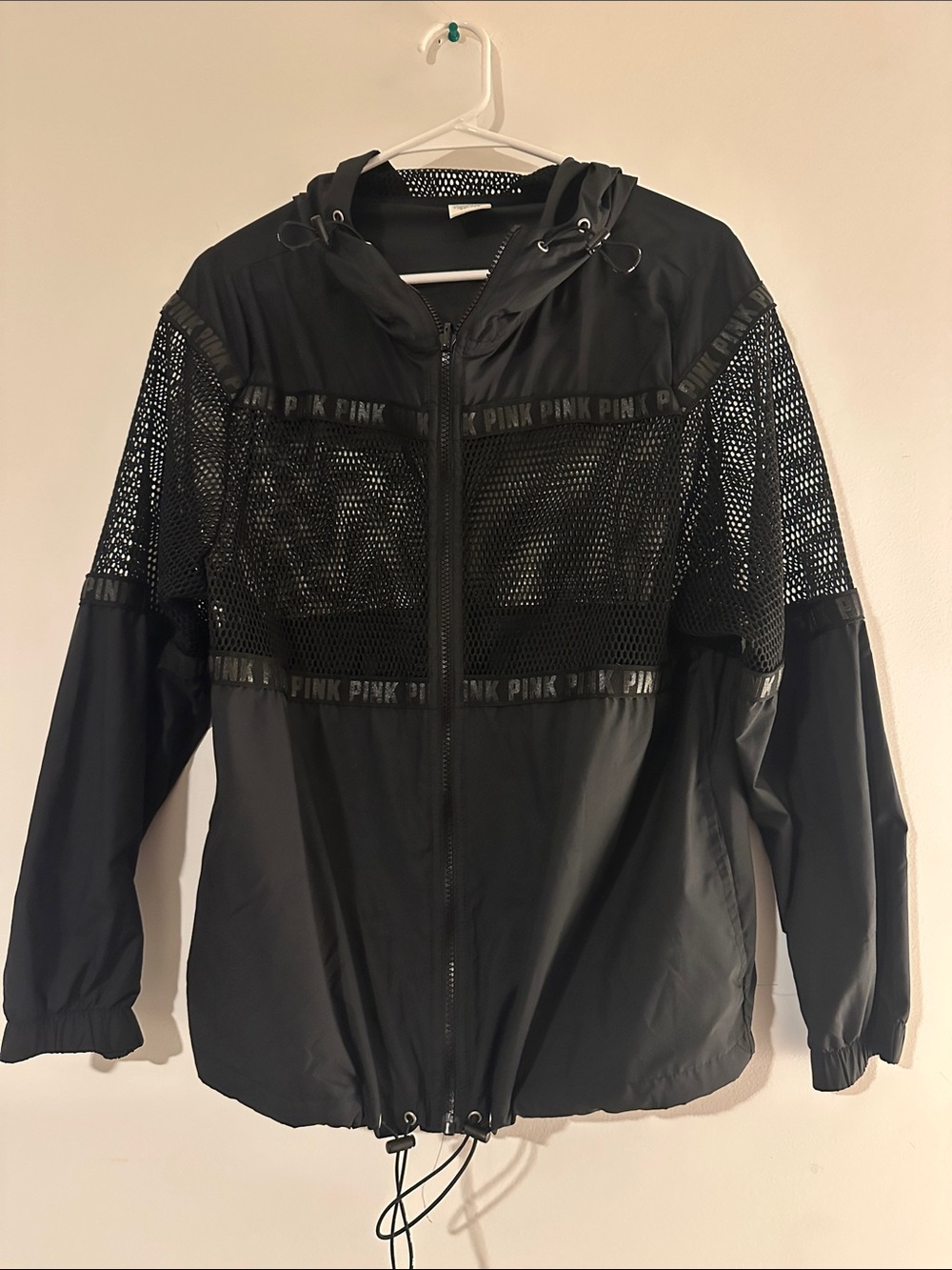 PINK Victoria's Secret Black Mesh-Trim Jacket